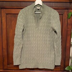 L.L. Bean cable knit V neck collared sweater long sleeve Sage Green size XL
